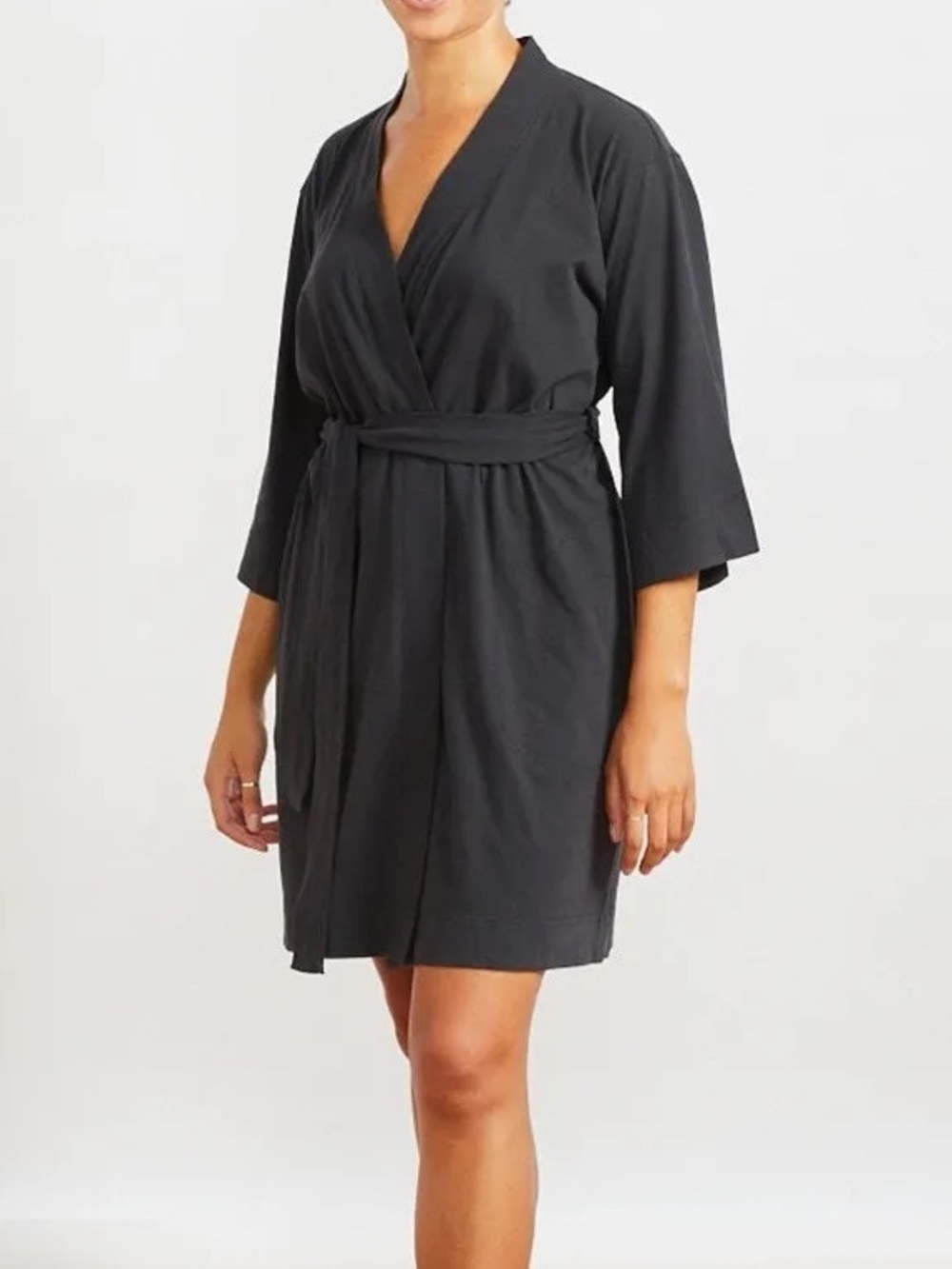 Coyuchi- Women's Solstice Organic Cotton Short Robe, Deep Granite, Medium